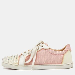 Christian Louboutin Pink Mesh and Patent Leather Louis Junior Spikes Sneakers